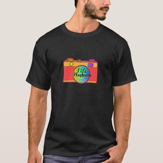 Leven Gebeurt Camera Afbeelding zwart T-shirt (Voorkant)