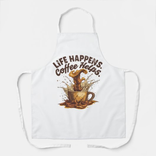 Leven Gebeurt Coffee Overal Print Schort, Medium Schort (Voorkant)