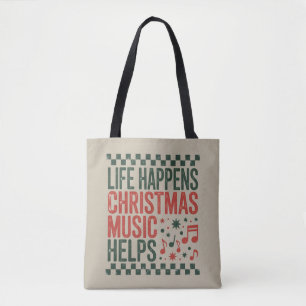 Leven Gebeurt Kerst Muziek Helpt Grappig Retro Tote Bag