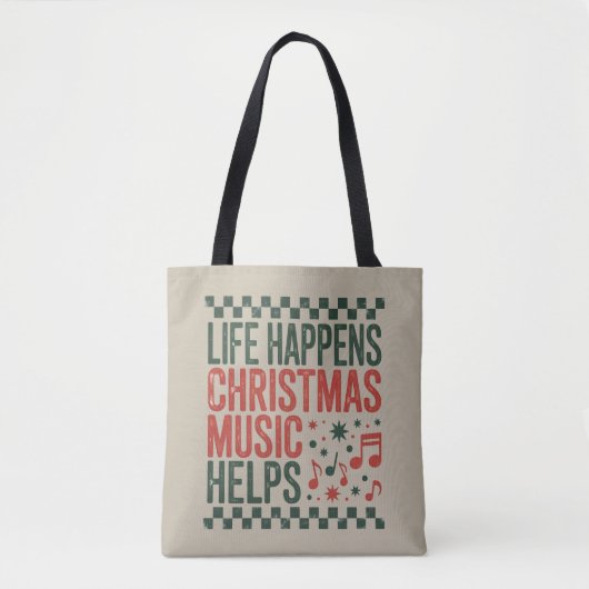 Leven Gebeurt Kerst Muziek Helpt Grappig Retro Tote Bag (Voorkant)