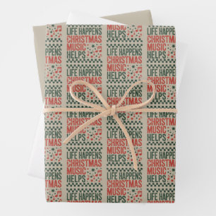 Leven Gebeurt Kerstmuziek Helpt Grappig Retro  Inpakpapier Vel