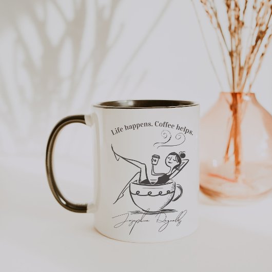 Leven Gebeurt. Koffie Helpt. Minimalistische Monog Mok