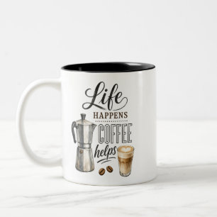 Leven Gebeurt Koffie Helpt Tweekleurige Koffiemok