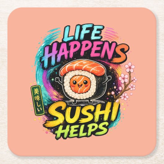 Leven gebeurt Sushi helpt Kartonnen Onderzetters (Voorkant)