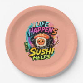 Leven gebeurt Sushi helpt Papieren Bordje