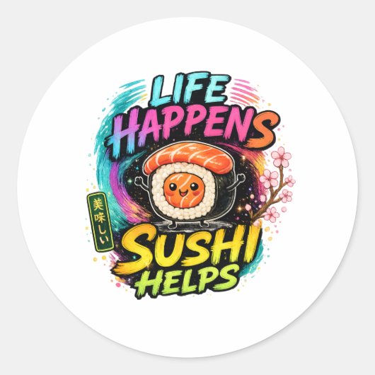 Leven gebeurt Sushi helpt Ronde Sticker (Voorkant)