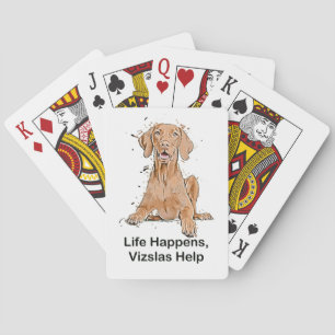 Leven Gebeurt Vizslas Help Cartoon Pokerkaarten