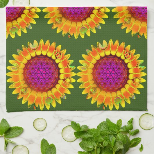 Leven - Geometrische bloesem 4 Theedoek (Gevouwen)