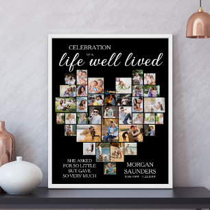 Leven Gevierd Hartvormig Fotocollage Funeral Poster