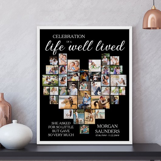 Leven Gevierd Hartvormig Fotocollage Funeral Poster