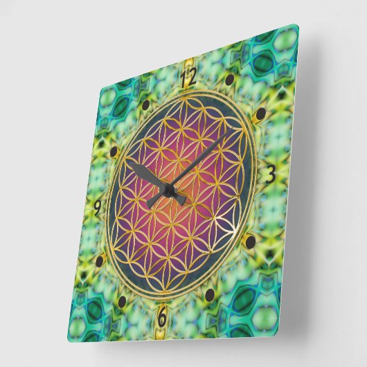 Leven - goud - fractal 2 vierkante klok (Hoek)