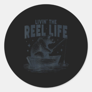 Leven het spoel leven grappige beer vissen angler ronde sticker