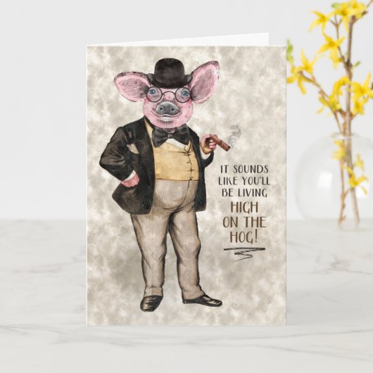Leven hoog op de varken grappige promotie gefelici kaart (Gele Bloem)