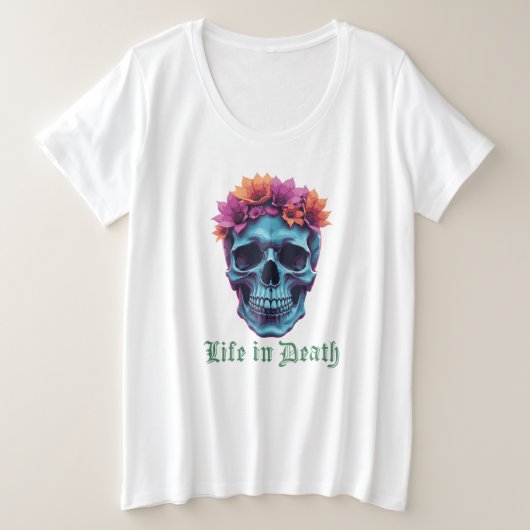 Leven in de dood, bloeien in het blauw grote maat t-shirt (Design voorkant)