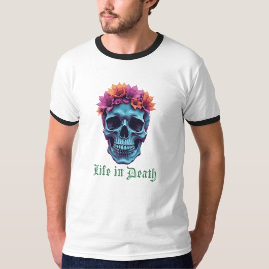 Leven in de dood, bloeien in het blauw t-shirt (Voorkant)