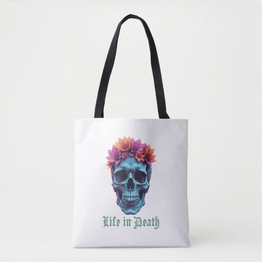 Leven in de dood, bloeien in het blauw tote bag (Voorkant)
