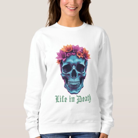 Leven in de dood, bloeien in het blauw trui (Voorkant)