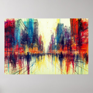 Leven in de grote stad op een artistieke muur poster