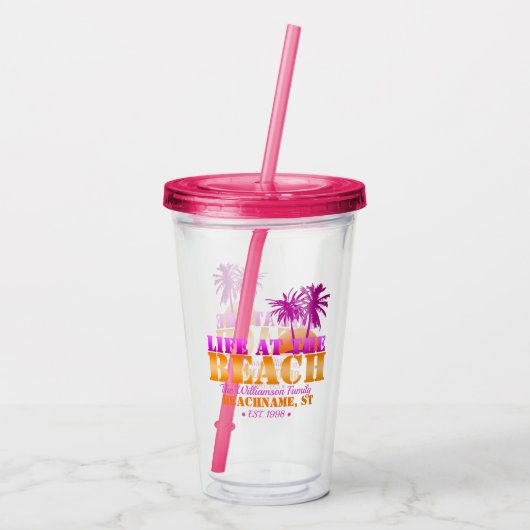 Leven in de strandroze zonneroze en Oranje Acryl Drinkbeker (Achterkant)