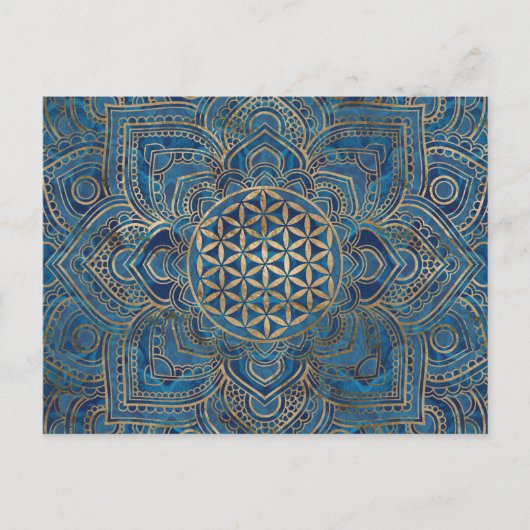Leven in Lotus - Blauwe marmer en goud Briefkaart (Voorkant)
