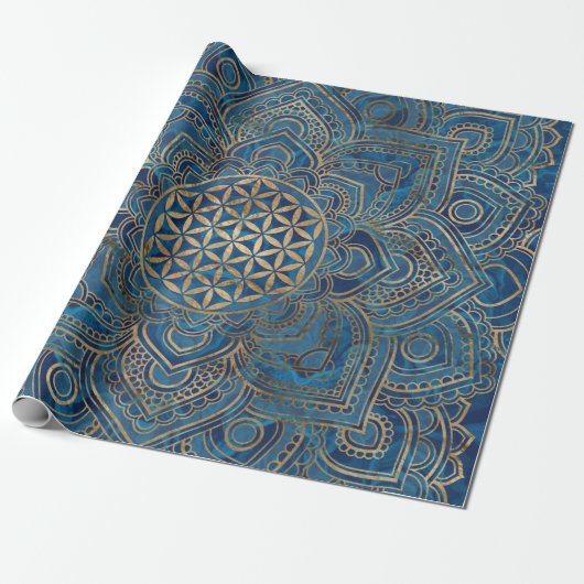 Leven in Lotus - Blauwe marmer en goud Cadeaupapier (Uitgerold)