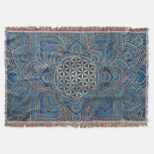 Leven in Lotus - Blauwe marmer en goud Deken (Voorkant)