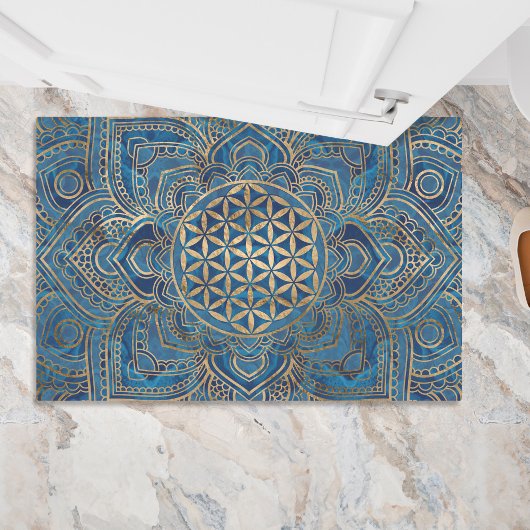 Leven in Lotus - Blauwe marmer en goud Deurmat