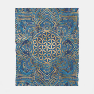 Leven in Lotus - Blauwe marmer en goud Fleece Deken