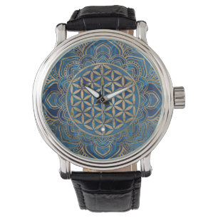 Leven in Lotus - Blauwe marmer en goud Horloge