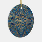 Leven in Lotus - Blauwe marmer en goud Keramisch Ornament (Rechts)