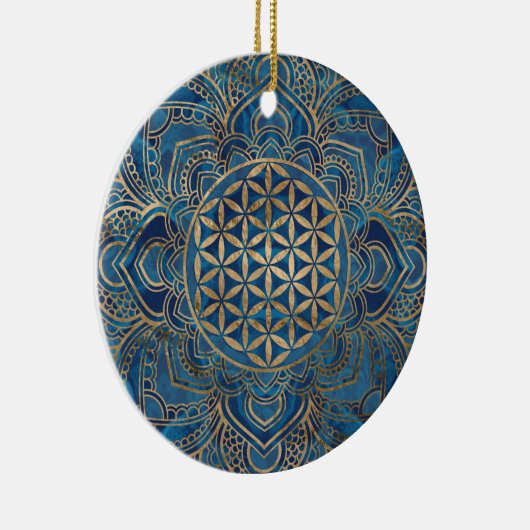 Leven in Lotus - Blauwe marmer en goud Keramisch Ornament (Rechts)