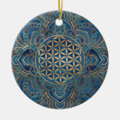 Leven in Lotus - Blauwe marmer en goud Keramisch Ornament (Voorkant)