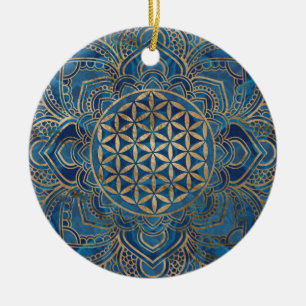 Leven in Lotus - Blauwe marmer en goud Keramisch Ornament