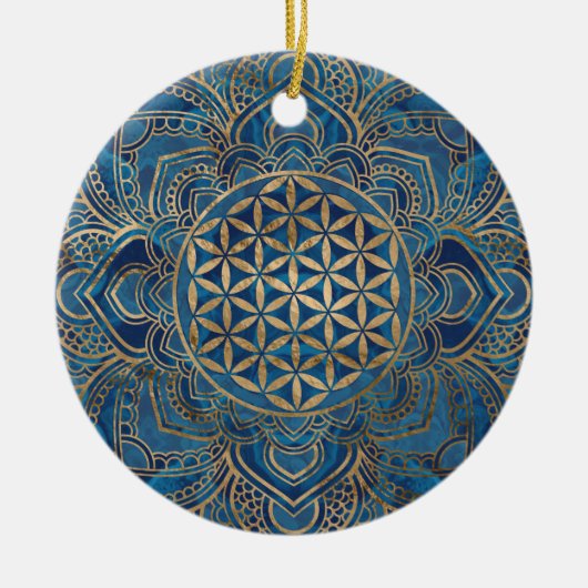 Leven in Lotus - Blauwe marmer en goud Keramisch Ornament (Voorkant)
