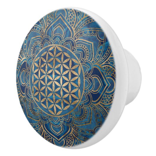 Leven in Lotus - Blauwe marmer en goud Keramische Knop (Rechts)