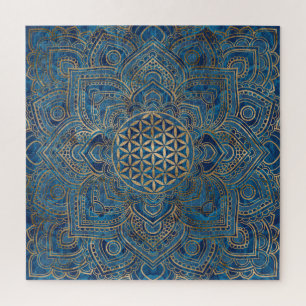 Leven in Lotus - Blauwe marmer en goud Legpuzzel