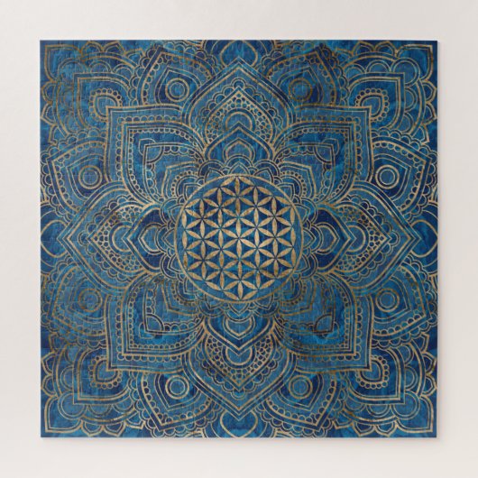 Leven in Lotus - Blauwe marmer en goud Legpuzzel (Verticaal)
