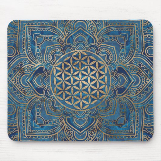 Leven in Lotus - Blauwe marmer en goud Muismat (Voorkant)