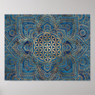 Leven in Lotus - Blauwe marmer en goud Poster