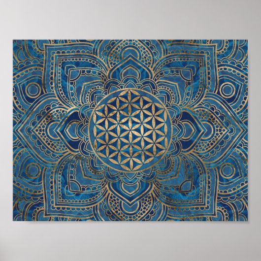 Leven in Lotus - Blauwe marmer en goud Poster (Voorkant)