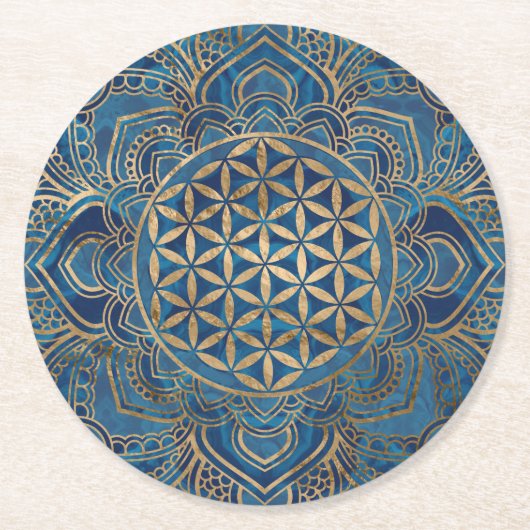 Leven in Lotus - Blauwe marmer en goud Ronde Kartonnen Onderzetter (Voorkant)
