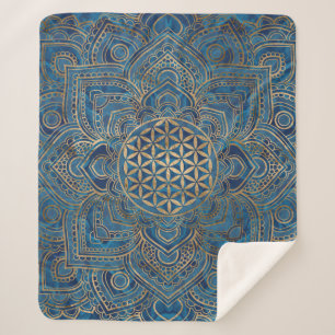 Leven in Lotus - Blauwe marmer en goud Sherpa Deken