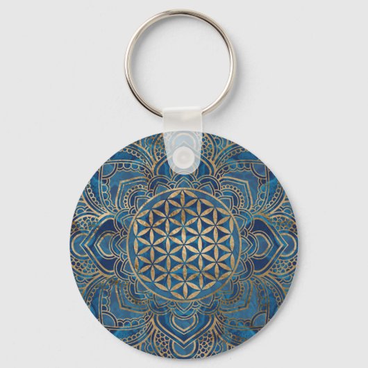 Leven in Lotus - Blauwe marmer en goud Sleutelhanger (Voorkant)