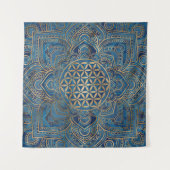 Leven in Lotus - Blauwe marmer en goud Wandkleed (Voorkant (horizontaal))