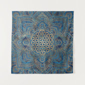 Leven in Lotus - Blauwe marmer en goud Wandkleed (Voorkant)