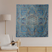 Leven in Lotus - Blauwe marmer en goud Wandkleed