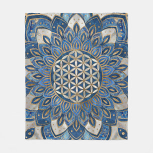 Leven in Lotus - Blauwe marmer en Parelplein Fleece Deken
