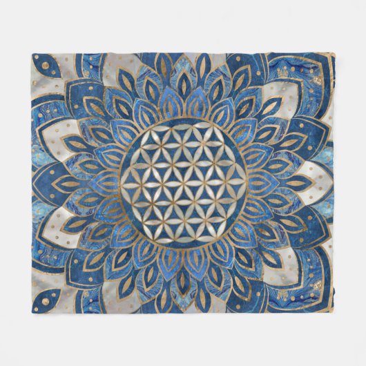 Leven in Lotus - Blauwe marmer en Parelplein Fleece Deken (Voorkant (Horizontaal))