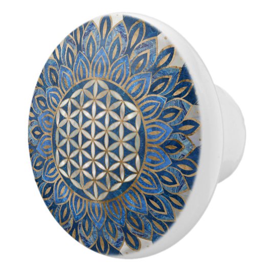 Leven in Lotus - Blauwe marmer en Parelplein Keramische Knop (Rechts)