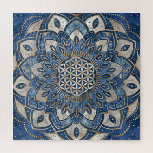 Leven in Lotus - Blauwe marmer en Parelplein Legpuzzel (Verticaal)